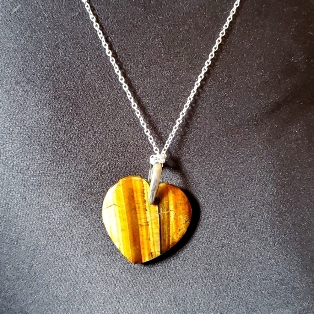 925 SS South African tiger eye heart necklace and stainless steel bracelet - Picture 2 of 10
